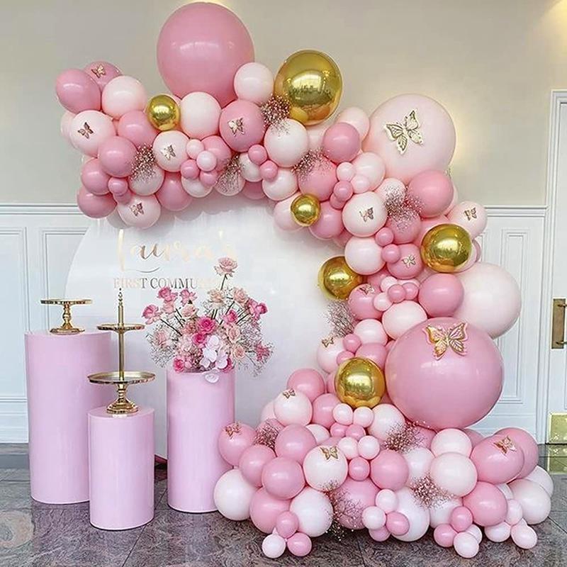 Pink Theme Balloon Arch Kit, 104pcs/set Mixed Color Latex Balloon, Atmosphere Layout Scene Decoration Supplies for Wedding Birthday Festival Party, Design