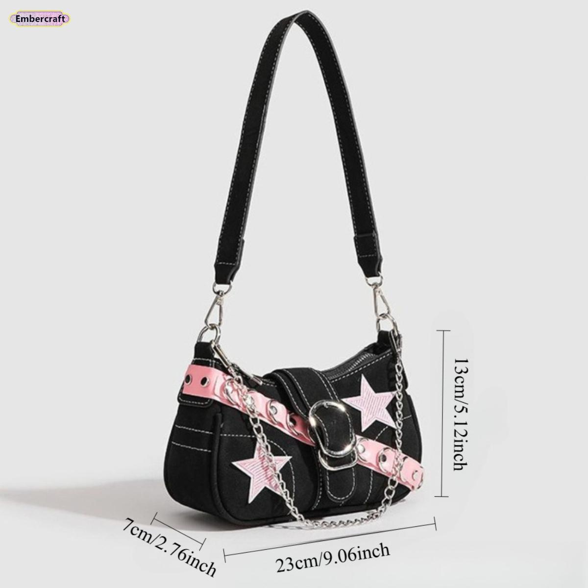 Pink Star Baguette Shoulder Bag for Women, Trendy Y2K PU Leather Handbag, Cute Color Block Mini Shoulder Bag for Party, Street Style, Shopping and Daily Wear Pink Star Baguette Shoulder Bag for Women, Trendy Y2K PU Leather Handbag, Cute Color Block Mini Shoulder Bag for Party, Street Style, Shopping and Daily Wear