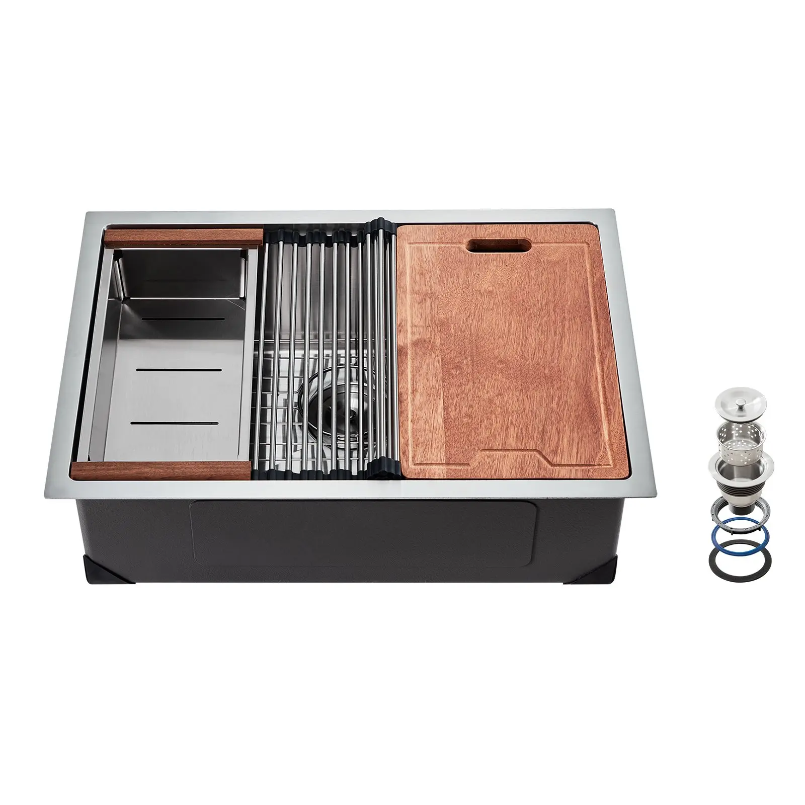 VEVOR 30 inch Kitchen Sink Workstation, 304 Stainless Steel Undermount Sink, Drop-In Single Bowl Farmhouse Basin with Ledge Multiple Accessories, Household Dishwasher Sinks for RV, Prep Kitchen, Bar