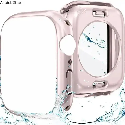 Pink 2-in-1 Waterproof Wearable Tech Accessory Charm - Polycarbonate Protective Shockproof Scratch-Resistant Smart Watch Cover with Full Face Screen Protector (40mm to 46mm Multi-Size All Models), Heavy Duty Luggage Bag Accessory for Back to School
