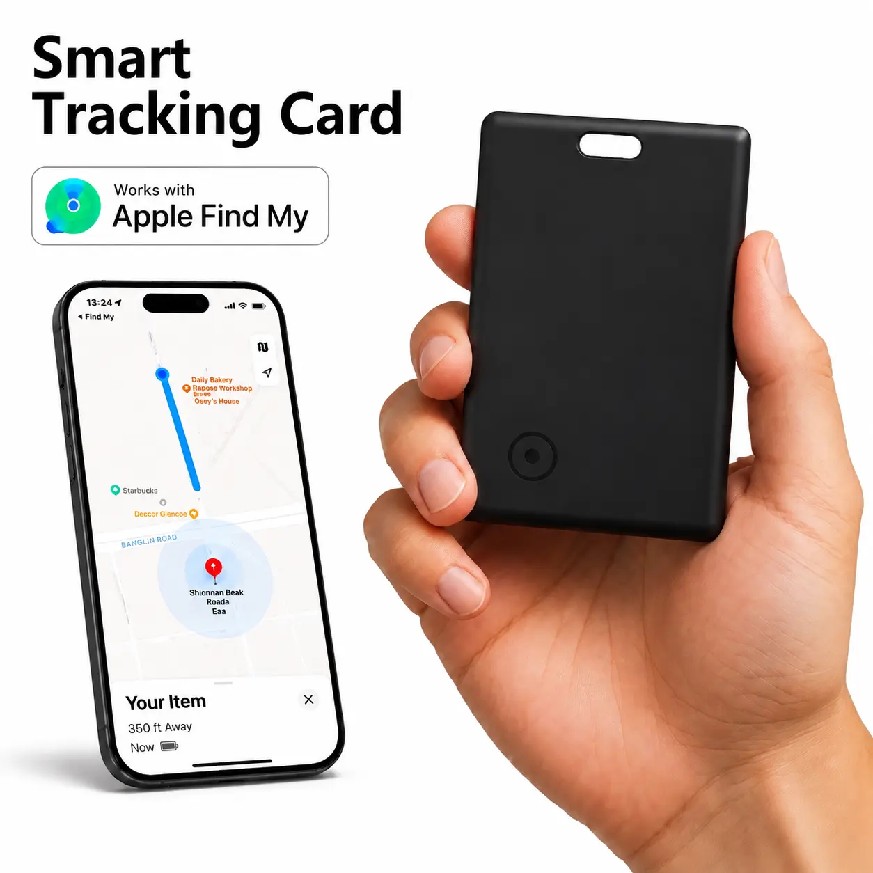 MFi Certified Bluetooth Tracker Slim Card with Keyhole Mount, FindMy Compatible iOS-Only GPS Item Locator for Wallet, Keys, 5-10 Years Long-Lasting Battery, Phone Accessory, Ideal Mothers Day Gift