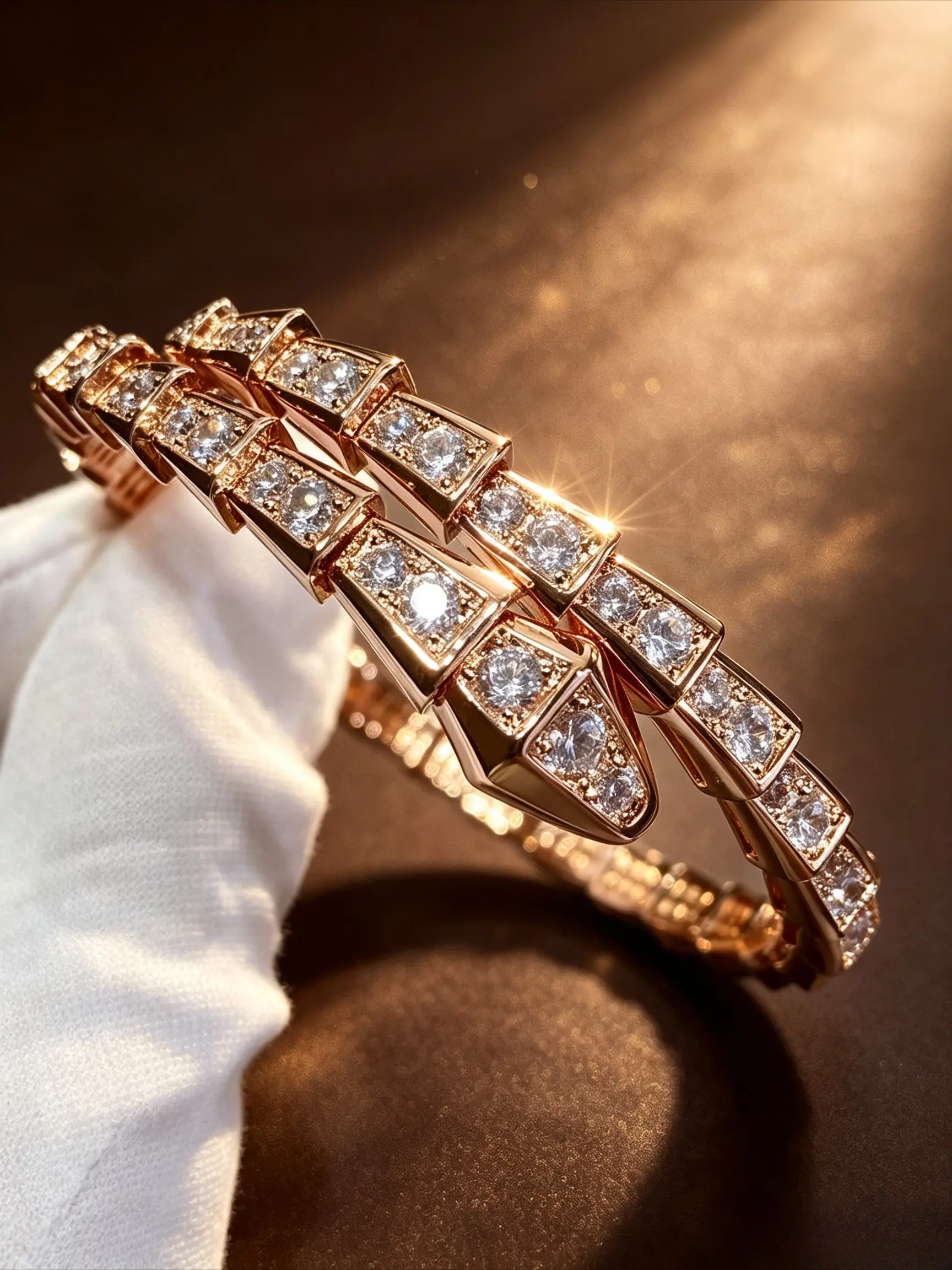 Open Cuff Snake Bangle For Women Gold Tone, Rose Gold Tone & Silver Tone Plated , Double Serpent Head Design Fully Paved Cubic Zirconia, Spring Hinged Clasp, Luxury Stacking Bracelet For Party, Banquet, Date, Birthday Anniversary Jewelry Gift For Her