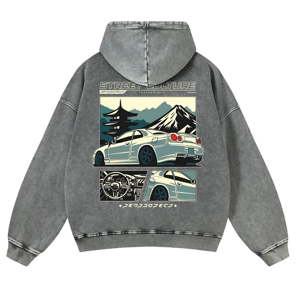 Vintage Pink Acid Wash JDM Car Graphic Hoodie, Unisex Oversized GT-R R34 Street Culture Hooded Sweatshirt,back to school,back to school shopping