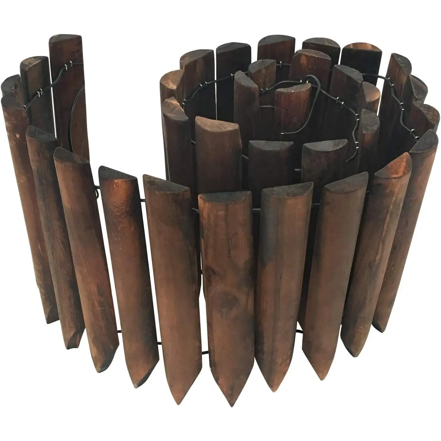 Garden Wooden Short Fence Lawn Edging – Burnt  Finish Flexible Garden Border, No Dig Landscape Edging for Flower Beds, Tree Border & Yard – 7.9” H x 42” L