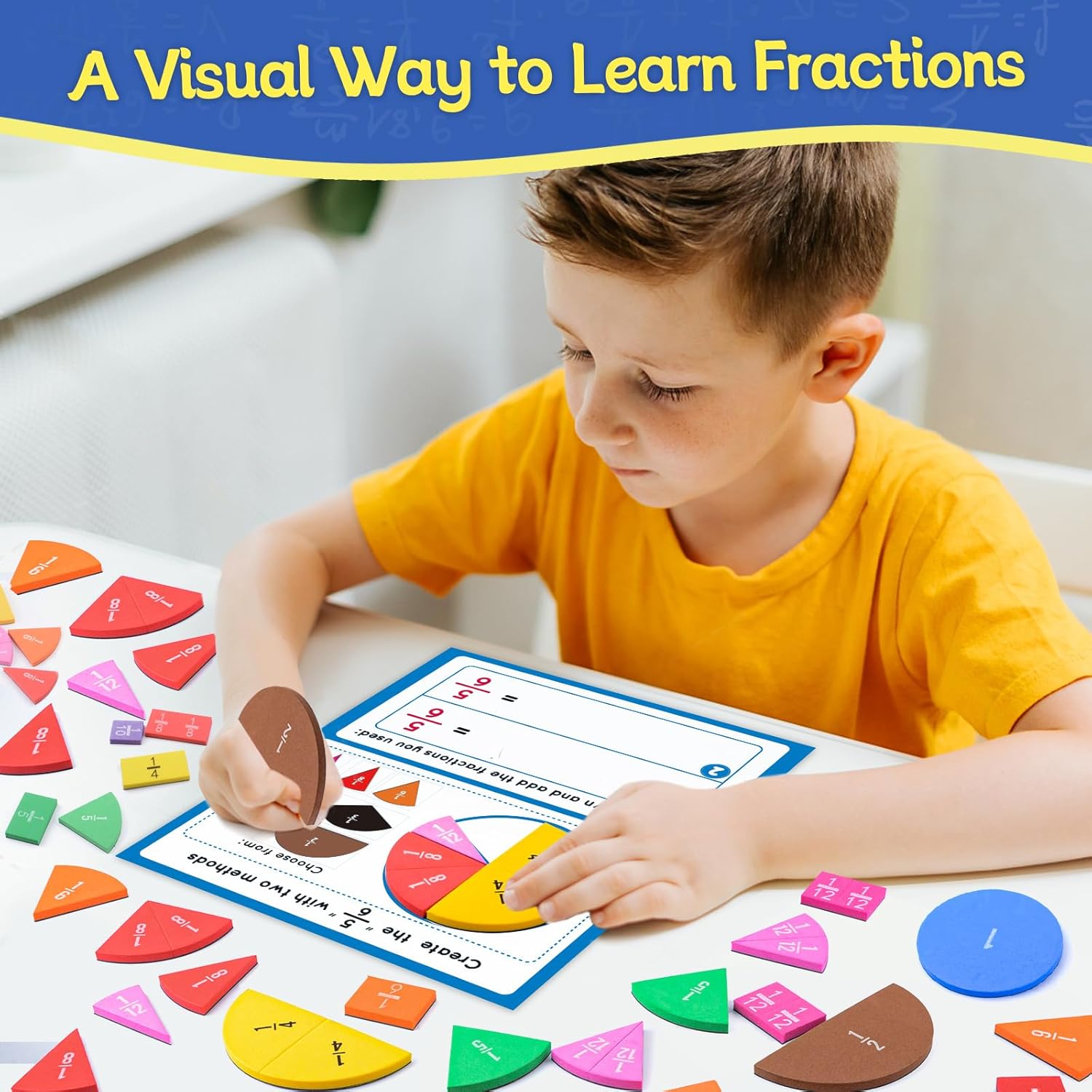 Fraction Tiles Math Activity Set Fraction Tiles & Circles Activity Set, Math Manipulatives 4th Grade 1-6 ...