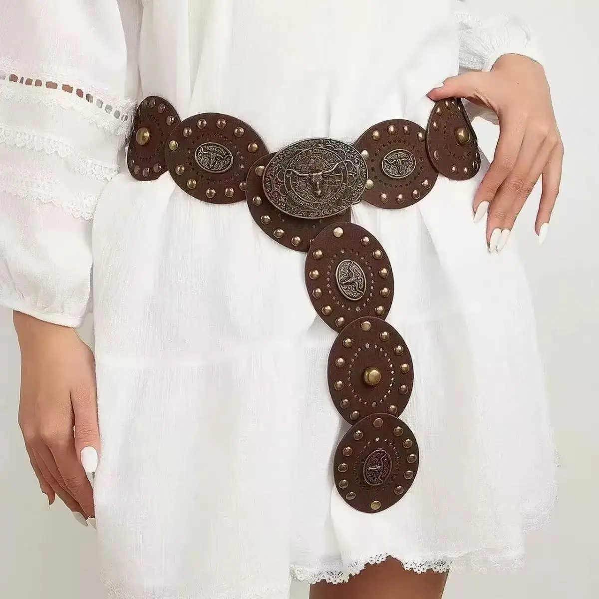 Plus Size Cowgirl Boho Belt for Women, Western Cowboy Belts, Western Style Wide Buckle, Studded Belt Buckle, PU Material, Animal Pattern, Perfect for Parties & Daily Wear, Belt With Buckle