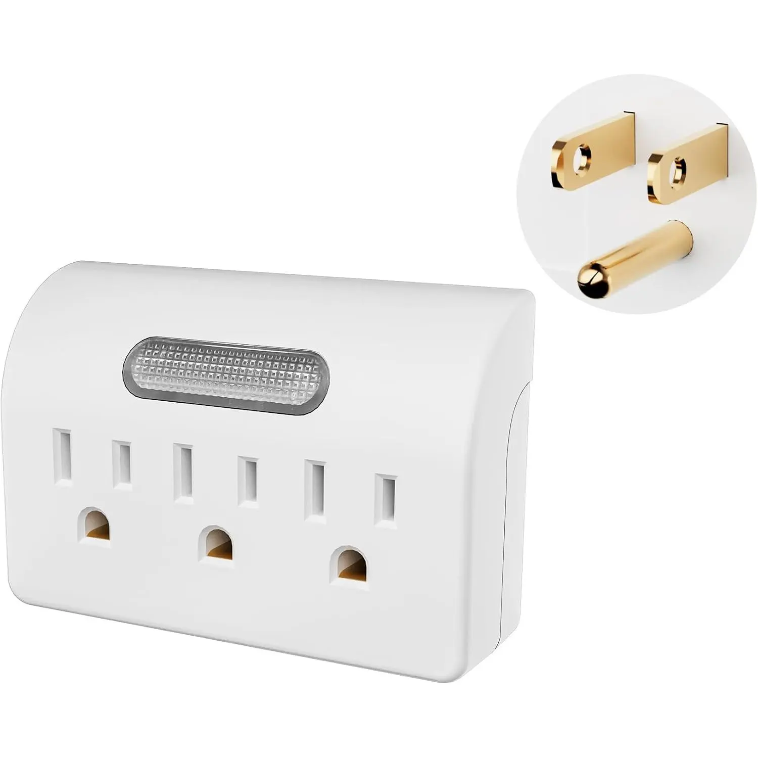 3-Outlet Extender, 3-Prong Grounded Wall Tap Adapter with LED Guide Light, 1875W Multiple Plug Electrical Outlets Splitter for , Office, Hotel, Travel, Cruise Essentials, ETL Listed, White