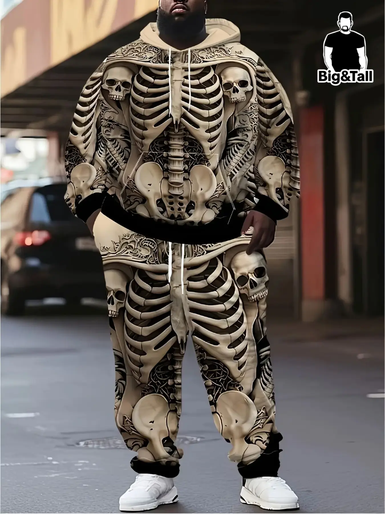 Men's Skull Pattern 3D Print Hoodie and Pants Matching Set, Casual Streetwear for Fall Winter, Loose Fit Long Sleeve, Perfect Gift
