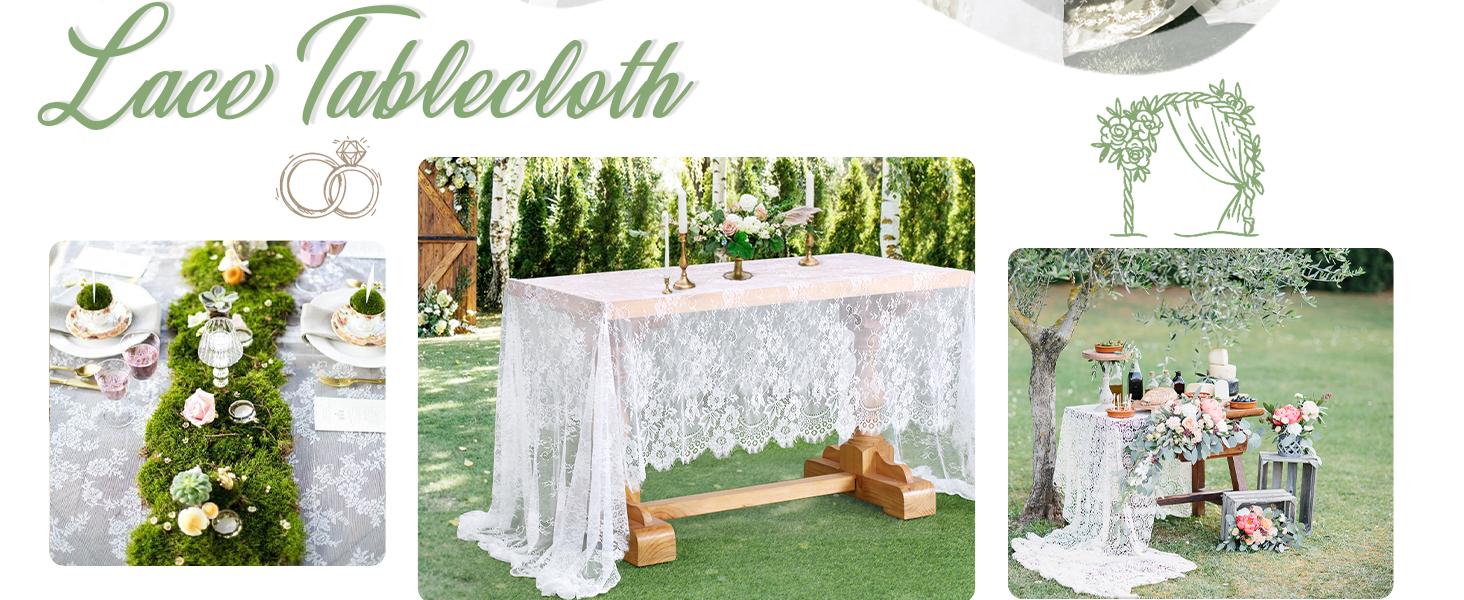 2 Pieces Lace Tablecloth 60 x 120 Inch Wedding Rectangle Overlay for Tables Rustic Vintage White Table Cover