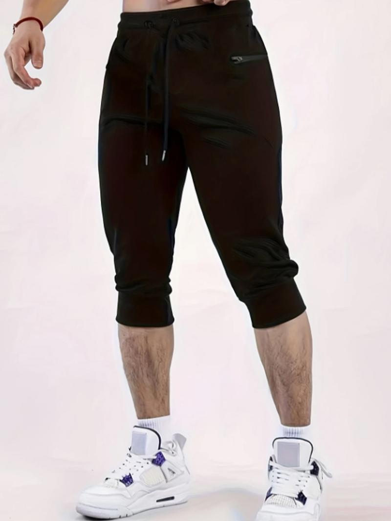 Men's Solid Color Capri Jogger Pants, Casual Comfy Breathable Pants for Gym Workout Running, Men's Bottoms for Daily Wear, Casual Comfy Joggers, Jogger Sweatpants