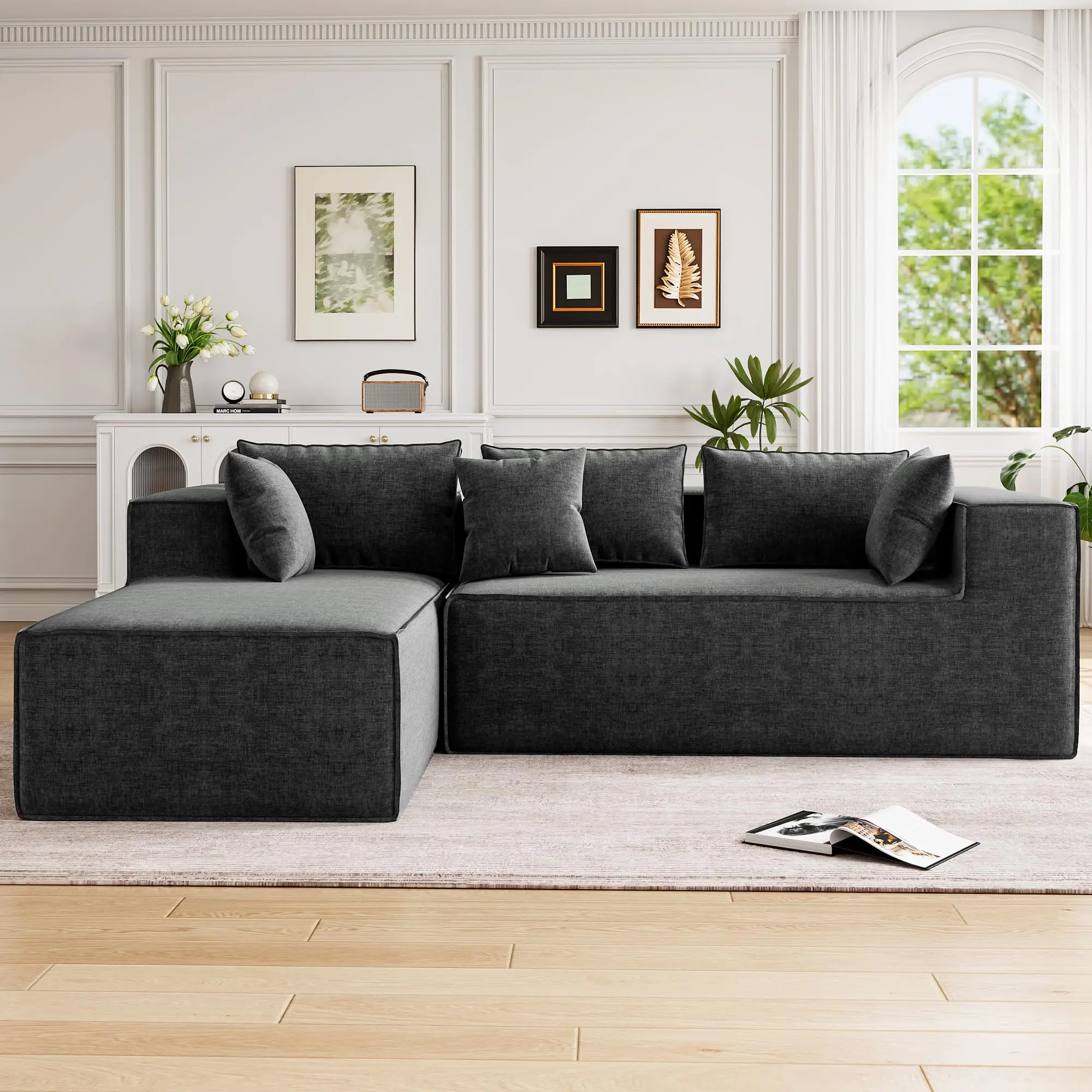 Modern Comfort Modular Sectional Sofa – Deep Seat L-No Assembly – Includes Pillows – Corner Sofa