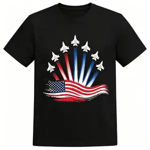USA 250 Patriotic Fighter Jet Mens T-Shirt, American Flag Soft Cotton Casual 4th Of July Commemorative Graphic Top