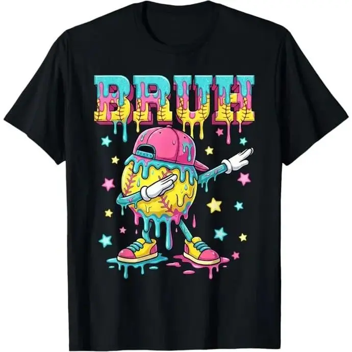 Boys Cotton Crew Neck T-Shirt with Drip Baseball Graphic, Streetwear Short Sleeve Top, Casual Boys Clothing, Kids Clothing Boys