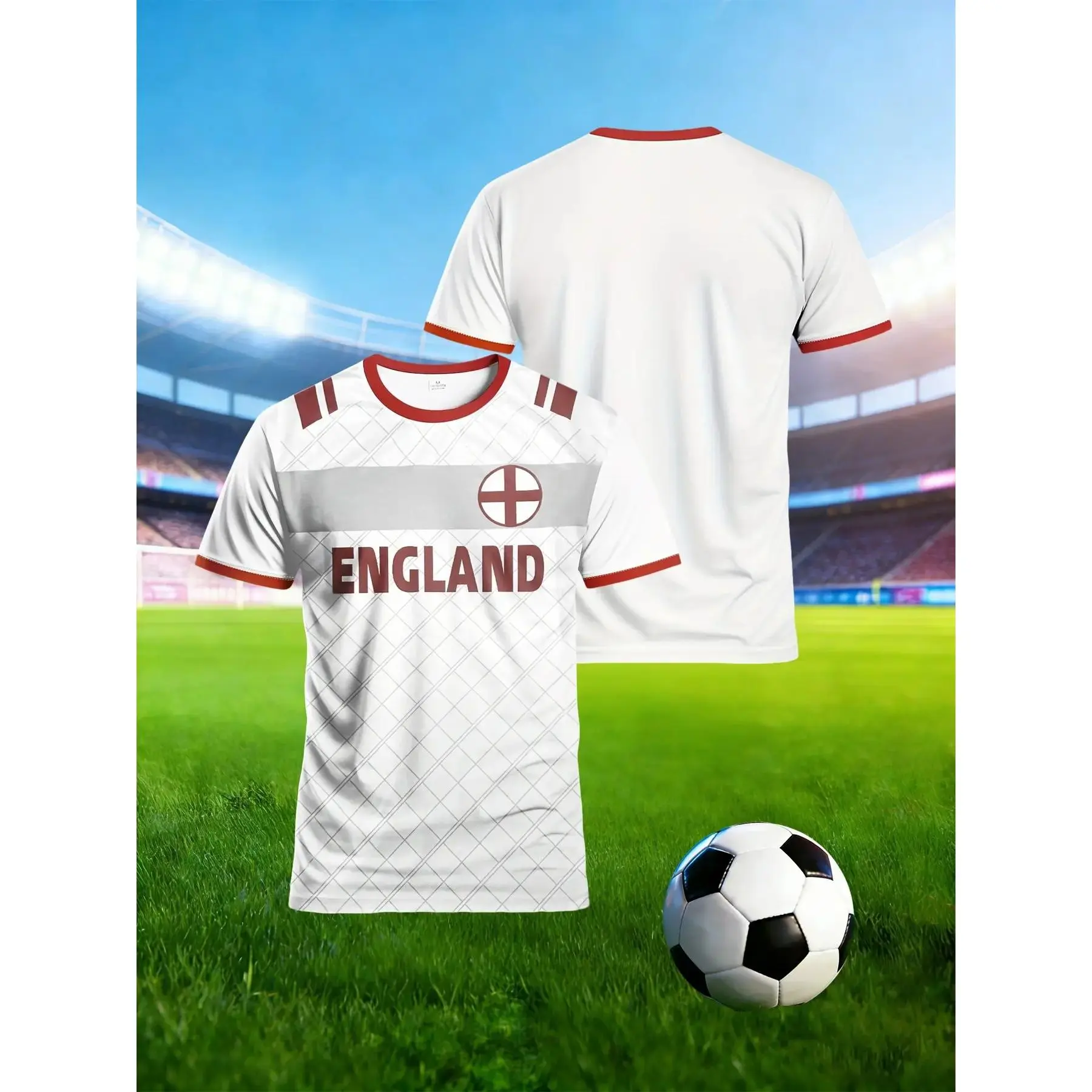 England team themed jersey, with St. George's Cross print. England fan support short-sleeved shirt, double-sided design, same as the court version, Euro Cup-themed style, exclusive for fans Football Shirt Soccer Tee Lightweight Jersey Soccer Jerseys