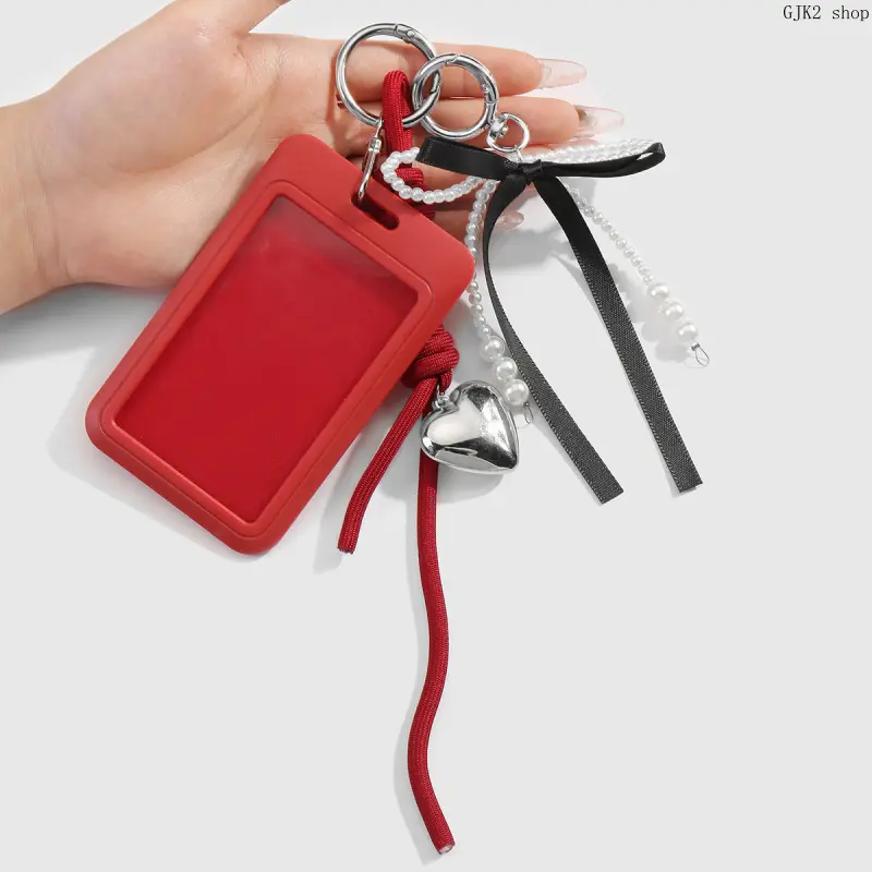 Cute Coquette Card Holder with Braided Rope Charm, Sweet Bow Heart Star Keychain Pendant, Portable ID Badge Holder for Student Bus Card Access Card
