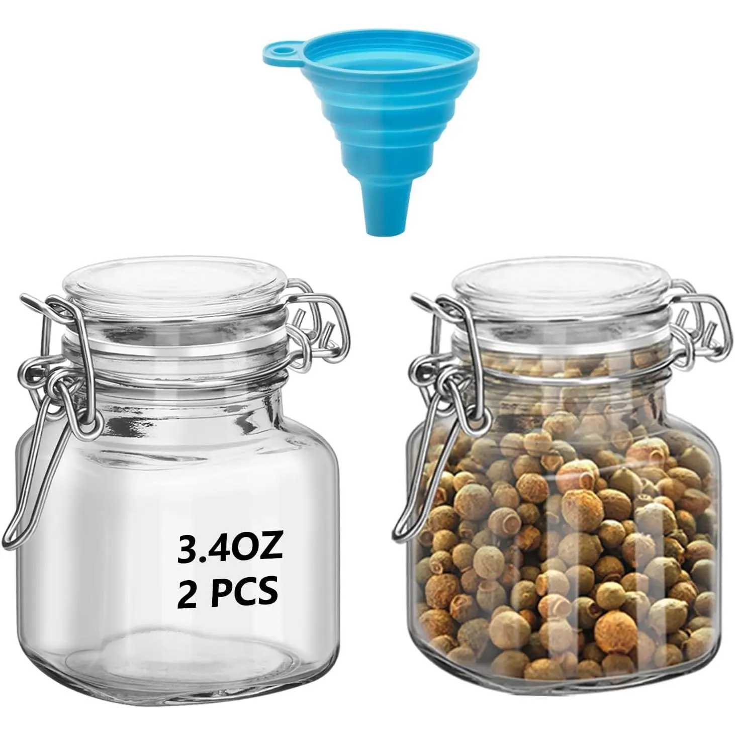 2 count 3.4oz Small Airtight Glass  Jars with  & Clip Top, Small Glass Mason Jars Square Bottles,  Jars, Mason Jars, Seasoning Containers (2)