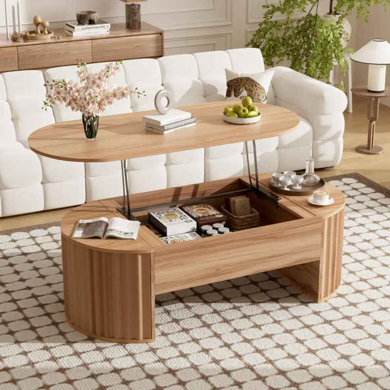 47.2in Compact Hidden Coffee Table - Decorative Design Wooden Center Table, Partially Assembled Modern Oval Lift-Top with Hidden Compartment for Home Living Room, Compact Hidden Coffee Tables, Decorative Design Coffee Tables