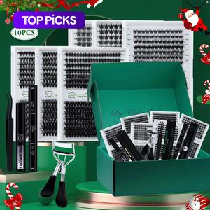 eyelashes extension kit, 10pcs/box mixed length individual false eyelashes with eyelash glue & tweezers, professional eye makeup tool for women, eyelash glue extension set, cosmetic