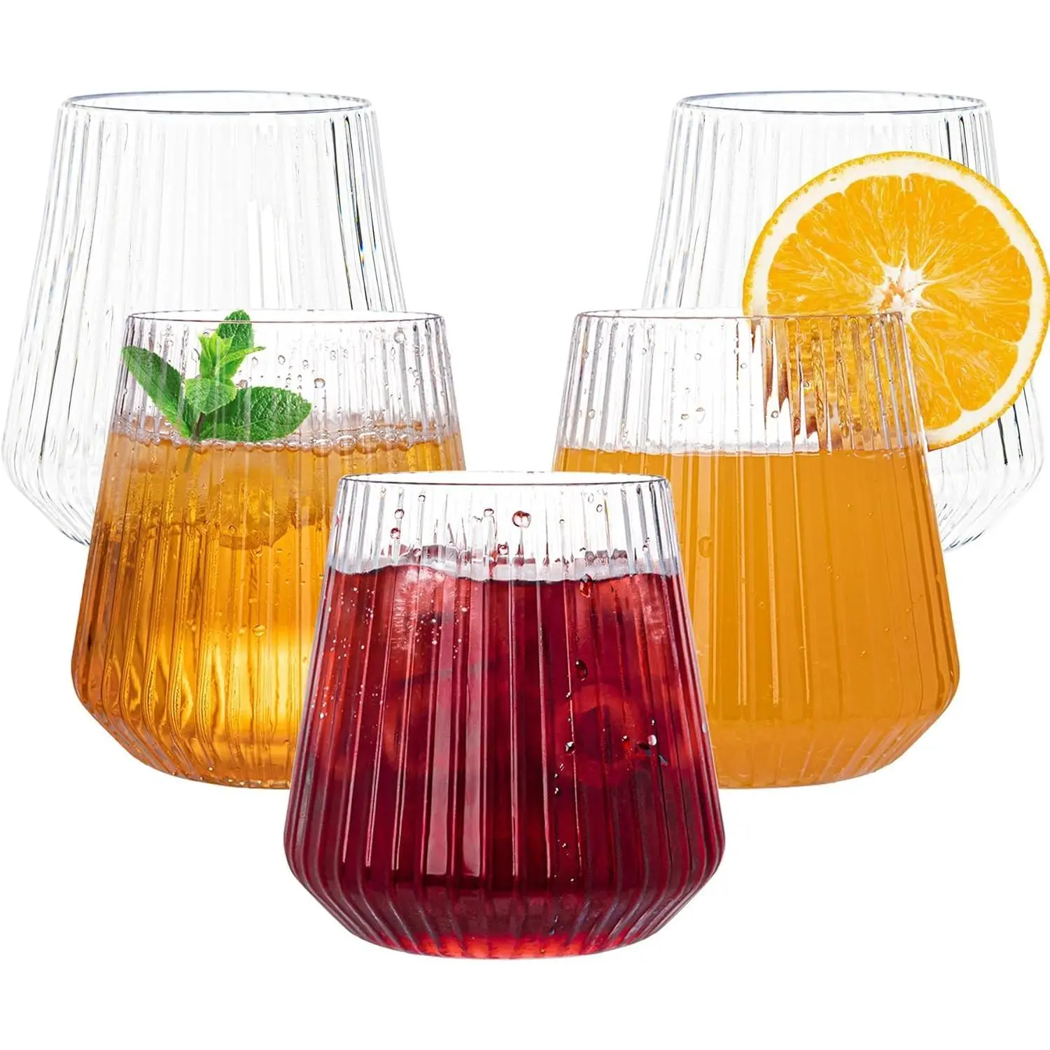 24 count Plastic  Glasses Disposable,14 oz  & Spritz Glasses | Clear Stemless Champagne//Drinking Glasses, Elegant Origami , Shatterproof, for Parties, Weddings, Pool and Bar