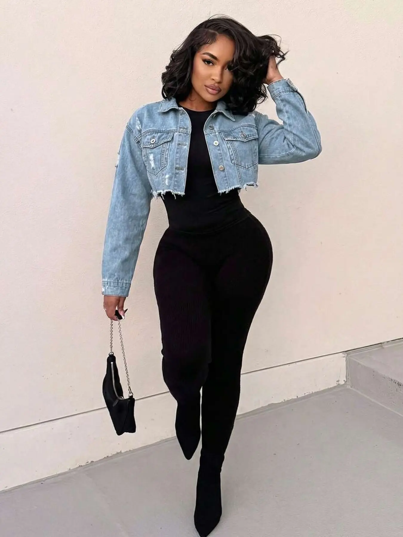 Women's Short Sleeve Denim Jacket, Fashionable Spring Summer, Casual Daily Wear, Fuzzy Edge Design, Ladies' Jeans Coat, Outerwear