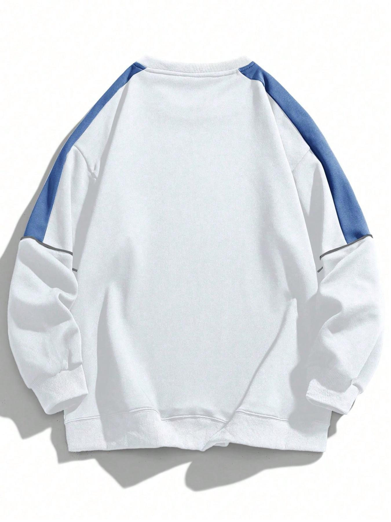 Men's Colorblock Contrast Binding Drop Shoulder Sweatshirt, Stretch Regular Fit Casual Bold Edgy Style Long Sleeve Round Neck Pullover for Spring & Fall, Fashion Men's Top for Daily Wear