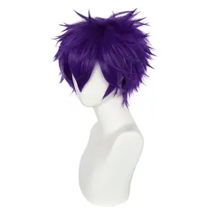 Synthetic Short Purple Straight Men's Cosplay Wig for Halloween Christmas School Thanksgiving Day Party Wigs