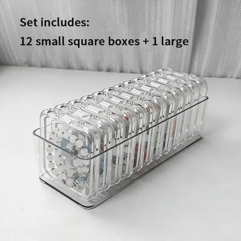 Jewelry Storage Box Set, Transparent Compartments, Large Clear Organizer, Portable Bead Holder, 9x3.6x2.4 Inches, Ideal for Travel & Crafting