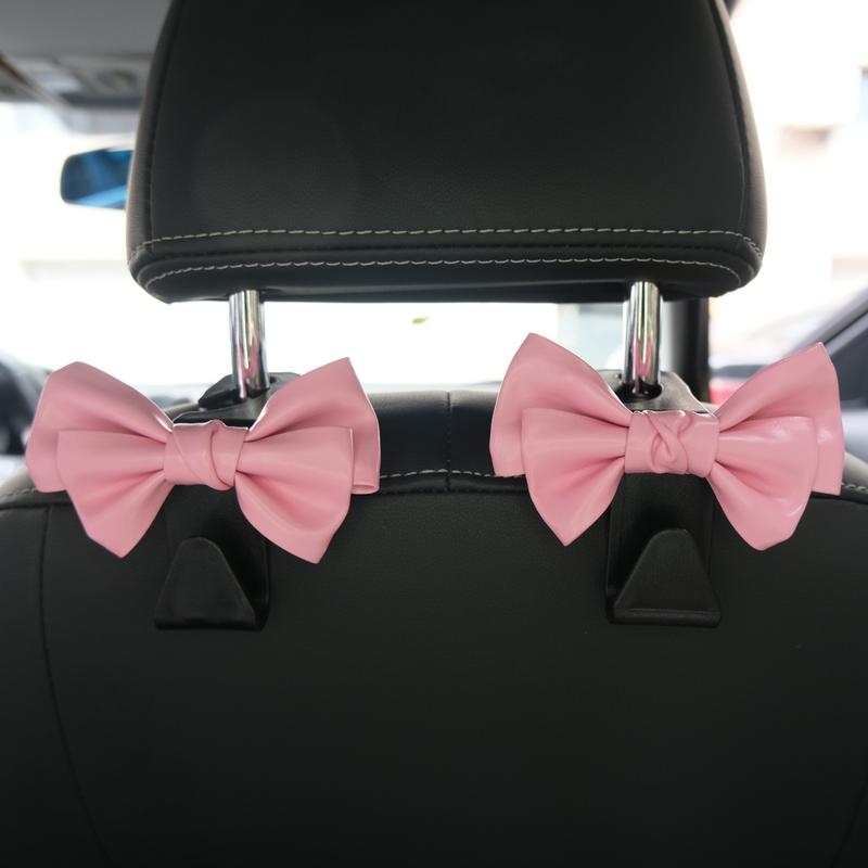Cute Bowknot Car Seat Back Hooks 2Pcs, Premium Leather Dual Capacity Car Storage Hooks, Easy Install Interior Car Accessories Must Have,Cute Car Accessories for Women
