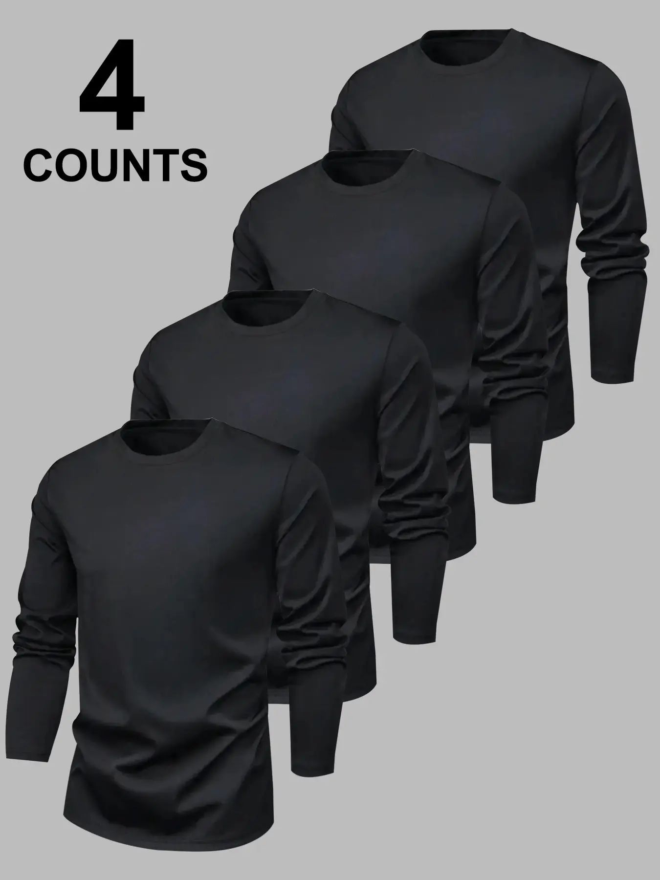 Men's Classic Solid Color Plain Versatile Top, Basic Long Sleeve T-Shirt, Soft Lightweight All-Season Casual Shirt, Slim-Fitting