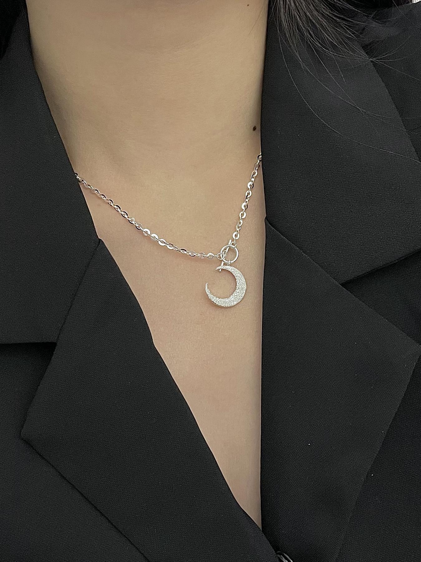 925 Sterling Silver Fashion Moon Design Pendant Necklace for Women & Girls, Fashion Jewelry for Party, Daily Decor, Trendy  Exquisite Jewelry for Birthday Gift