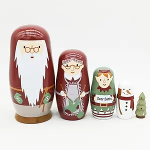 5-Layer Santa Claus Matryoshka Nesting Dolls Birthday Gift Kindergarten Teaching Aid Wooden Handicraft Home Decor Ornament