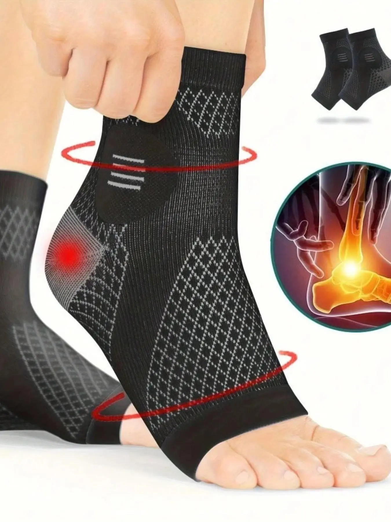 2 Pairs High-Quality Foot Support Socks, Arch and Foot Compression Socks, Open-Toe Design, Lightweight Breathable, Ideal for Daily Wear and Outdoor Activities