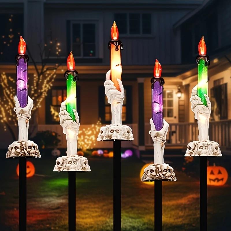 Solar Powered Skull Candle Light, 1 Box Halloween Themed Decorative Light, Outdoor Garden Decoration for Lawn, Front Porch, Yard, Garden, Ornaments, Outdoor Decorative Lights