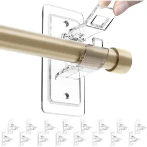 4-Pack No-Drill Metal Curtain Rod Brackets with Adhesive, Non-Drilling Pole Holders, Drapery Pole Holders, 17lbs Load-Bearing, Rental-Safe Hooks for 0.5-1.2" Rods, Ideal for Bedroom, Bathroom