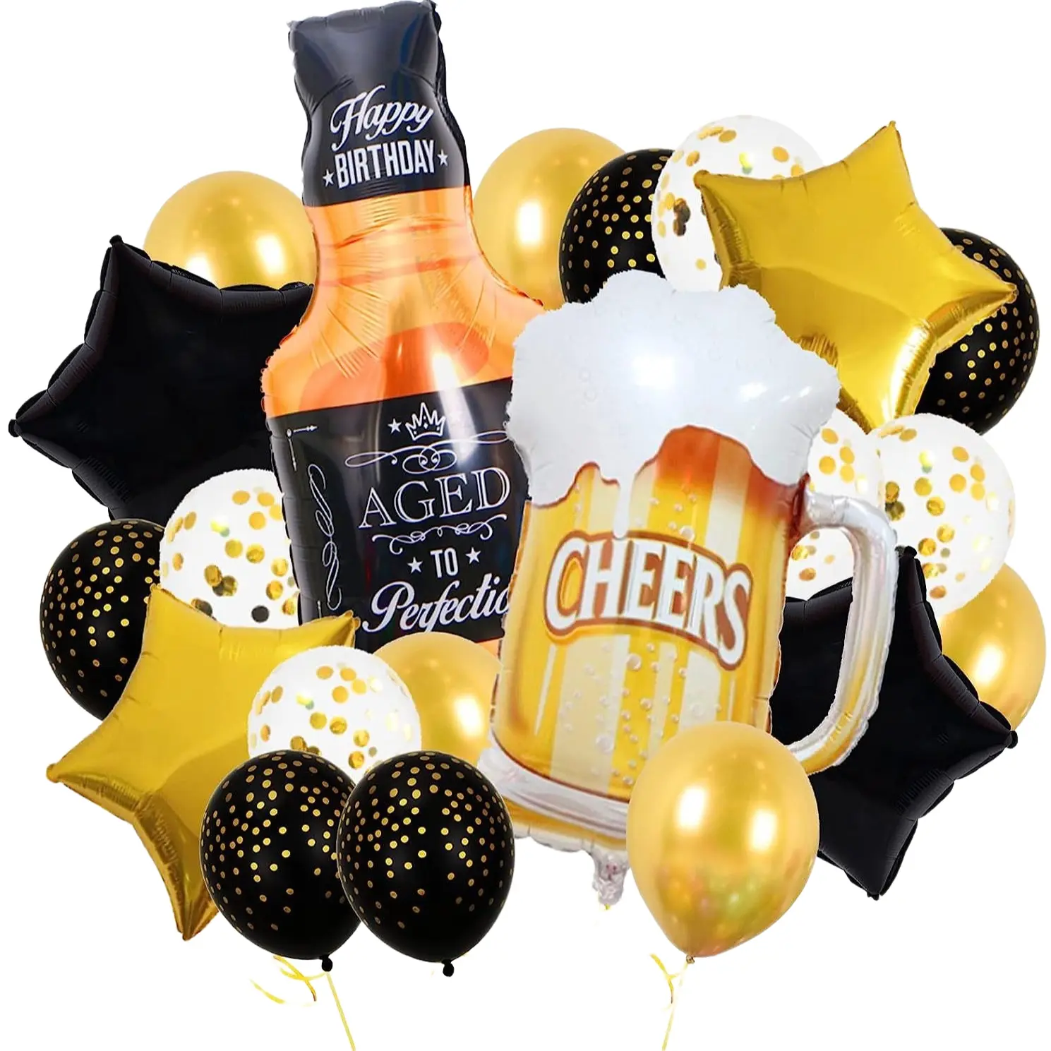 23 Piece Gold Whiskey Beer Cup Balloon Set, Luxury Vintage Style Latex Glitter Balloons, Balloon Decorations Kit, Party Decorations for Birthdays and Events