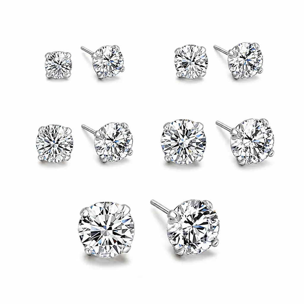 5 Pairs Round Cubic Zirconia Stud Earrings Set, S925 Sterling Silver Post Hypoallergenic 4 Prong Clear CZ Studs, 3mm-7mm Multi Size Minimalist Cartilage Piercing Jewelry, Lightweight Skin Friendly Stackable Daily Earrings for Women Girls Holiday Gift