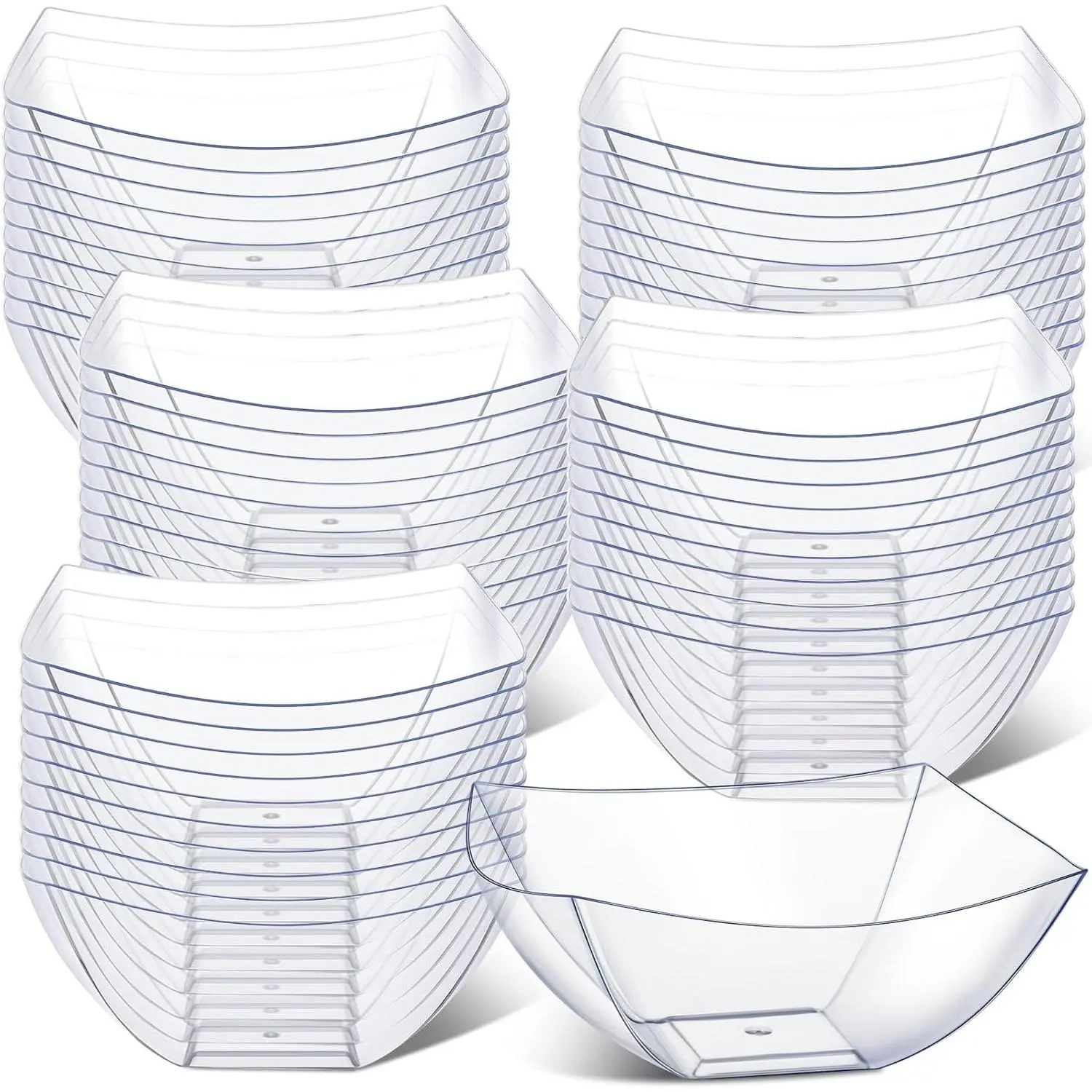50 Pcs Clear Serving Bowls 16 oz Square Plastic Disposable Salad | Snack Dishes, Small Party Candy Bar Containers, Buffet Chips Fruit, Birthday Weddings Party Family Gathering