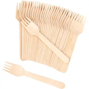 Disposable Wood Cutlery Forks 100 Pack Wooden Forks Disposable,Biodegradable and Earth Friendly, 6.3 Inch Length Wood Forks
