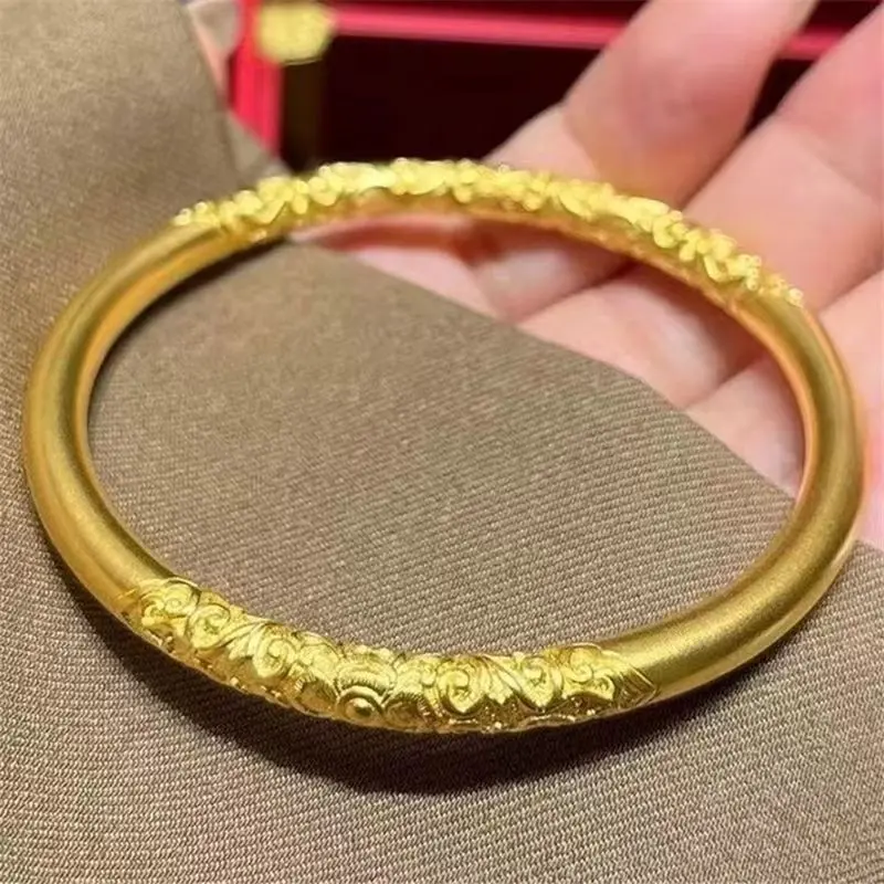5mm Matte Brushed Gold Bangle Bracelet 24K Gold Plated Plain Solid Stackable Tarnish Resistant Everyday Jewelry for Women