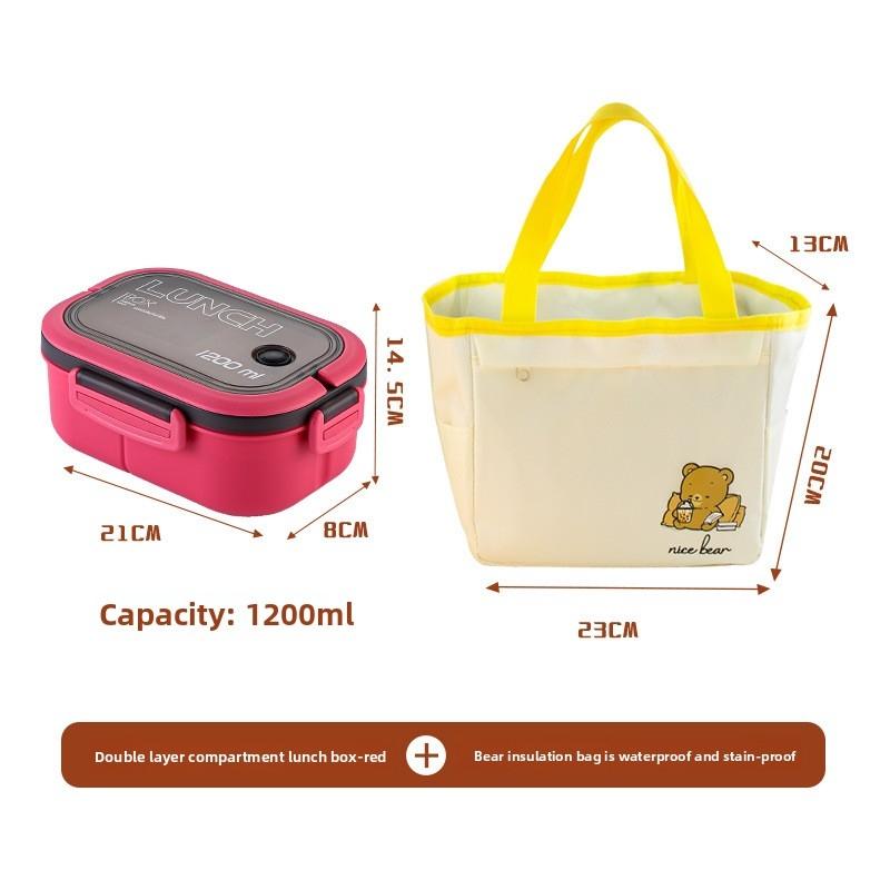 Double Layer Lunch Box with Compartments, Microwave Safe Reusable Plastic Food Container Set, Durable & Dishwasher Friendly, Ideal for School Work Use