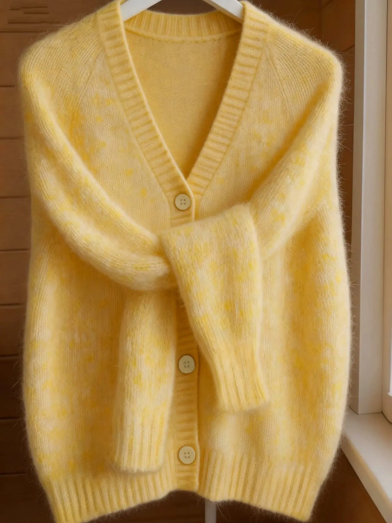 Women's V Neck Fuzzy Soft Knit Cardigan, Long Sleeve Single Button, Solid Color Loose Fit Casual Warm Sweater Coat