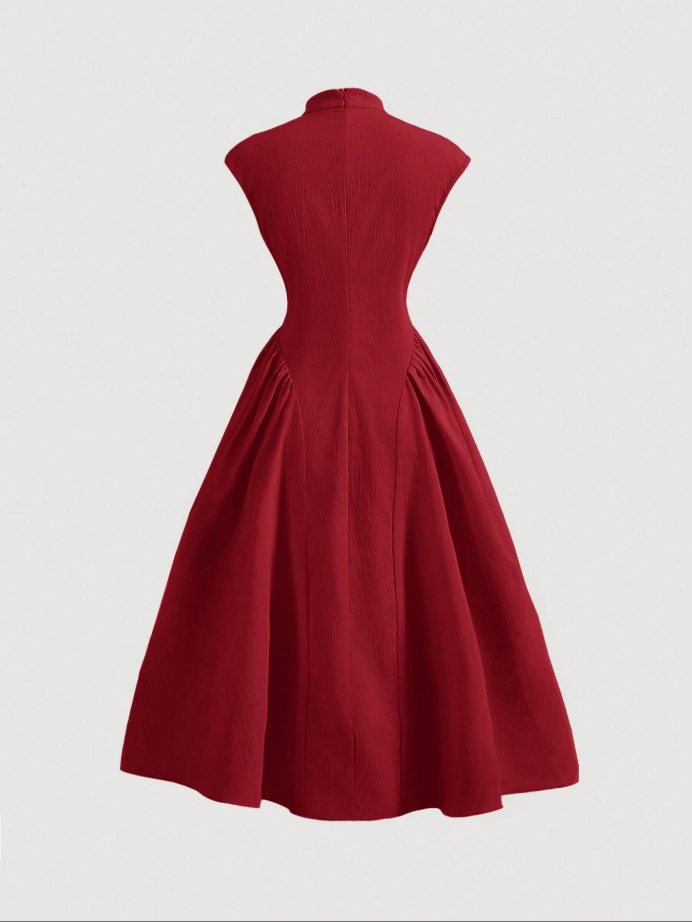 Women's Plain Mandarin Collar A Line Dress, Summer Clothes Women, Elegant Fashion Casual Zipper Back Long Dress for Daily Outdoor Wear, Women Dress for Summer, Casual Elegance Chic