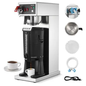 Fathersdaygift VEVOR Commercial Drip Coffee Maker, 16-17 Cups Machine with 2.5 L Thermal Carafe, Keep Warm for 4 Hours, Stainless Steel Brewer with Auto Water Filling, for Restaurant, Office, Coffee Shop Home