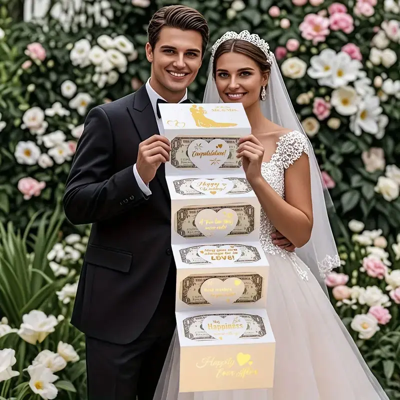 Wedding Gift Envelope Holder, Foldable Cash Folder for New Couples, Wedding Card Money Clip, Bridal Shower Favor Organizer