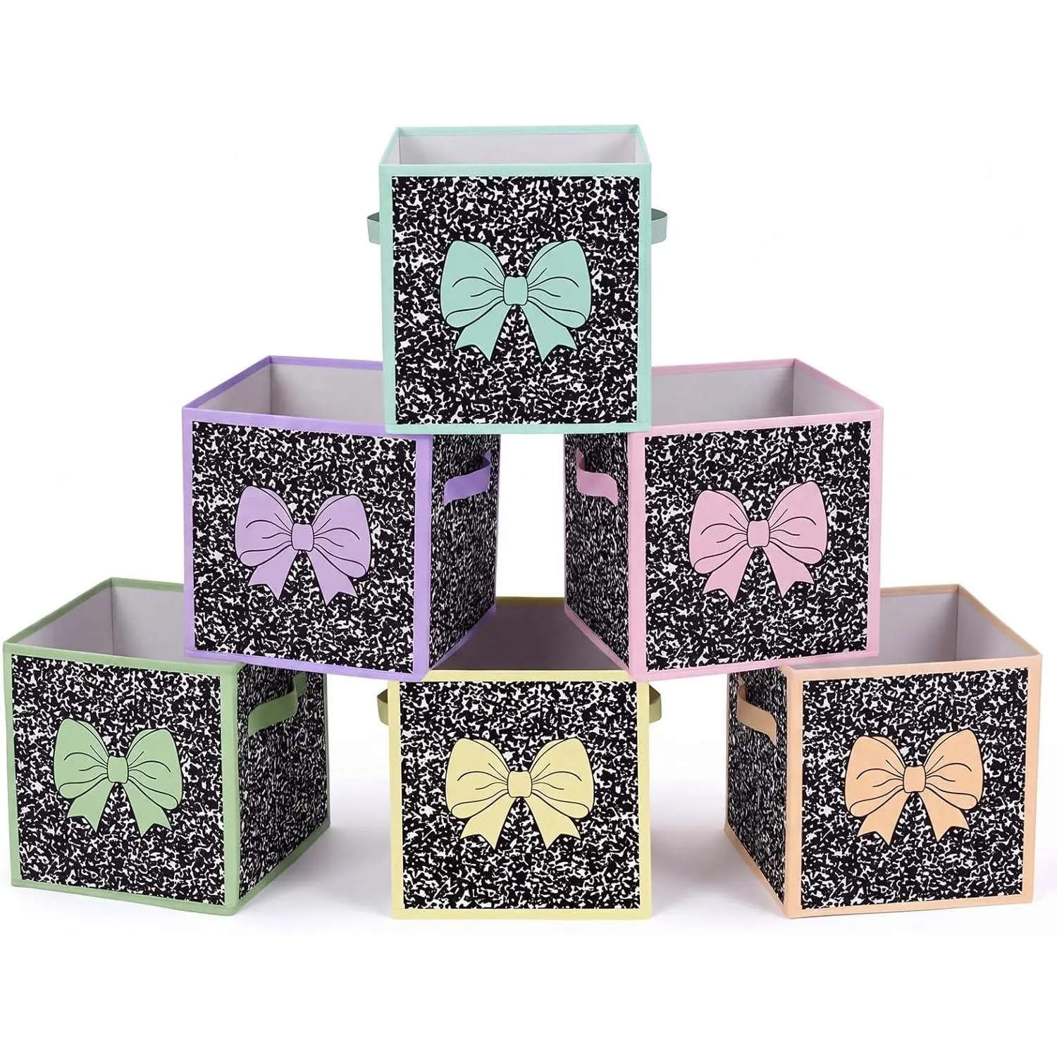 6 Pcs 11" Fabric Classroom Storage Bins Cubby Baskets, Composition Bow