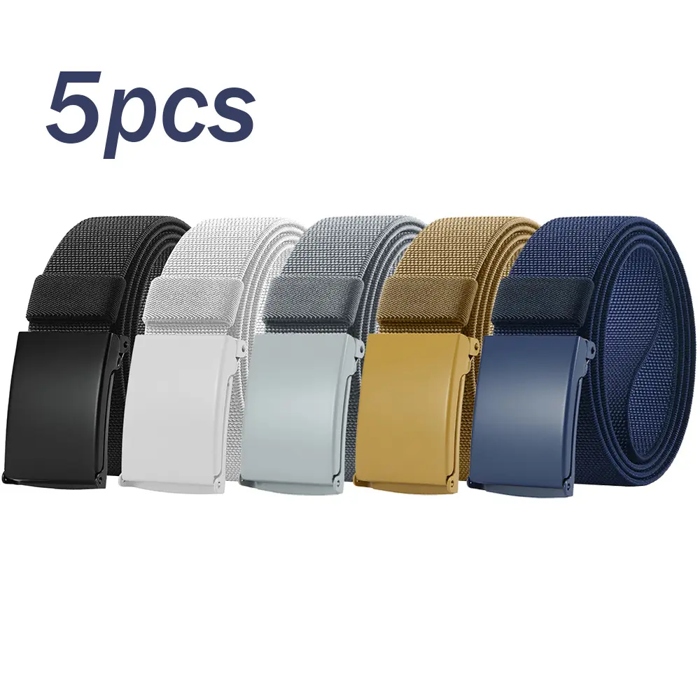 Male 5pcs Stretch Canvas-Nylon Web Belts with Polyester, Adjustable Breathable Straps for Casual Work Outdoor Jeans Pants