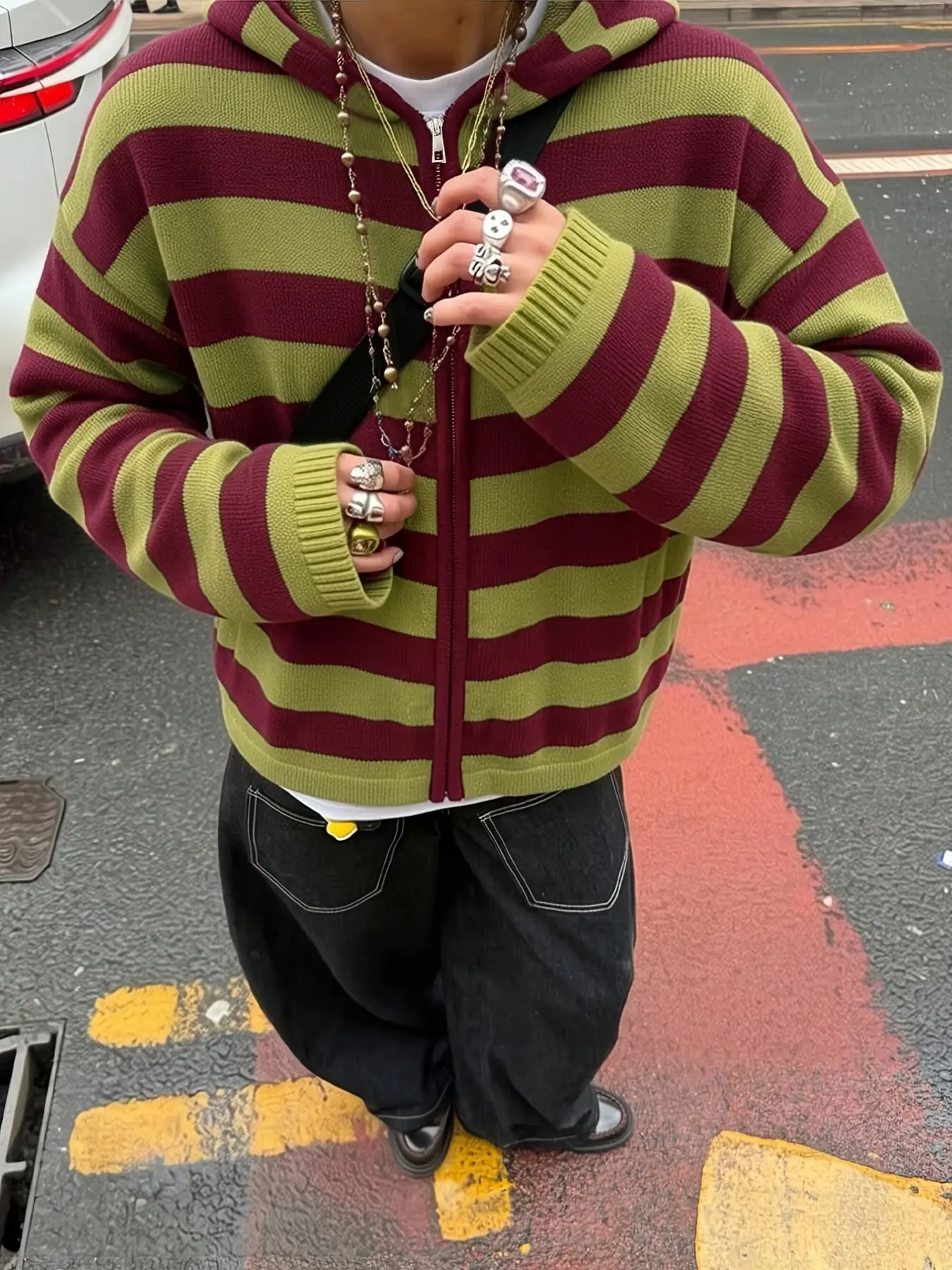 Men's Knitted Sweater for Fall Winter, Striped Casual Pullover, Zipper Drawstring Hooded Sweatshirt, Long Sleeve, Office School Date Commute, Aesthetic Casual Pullover
