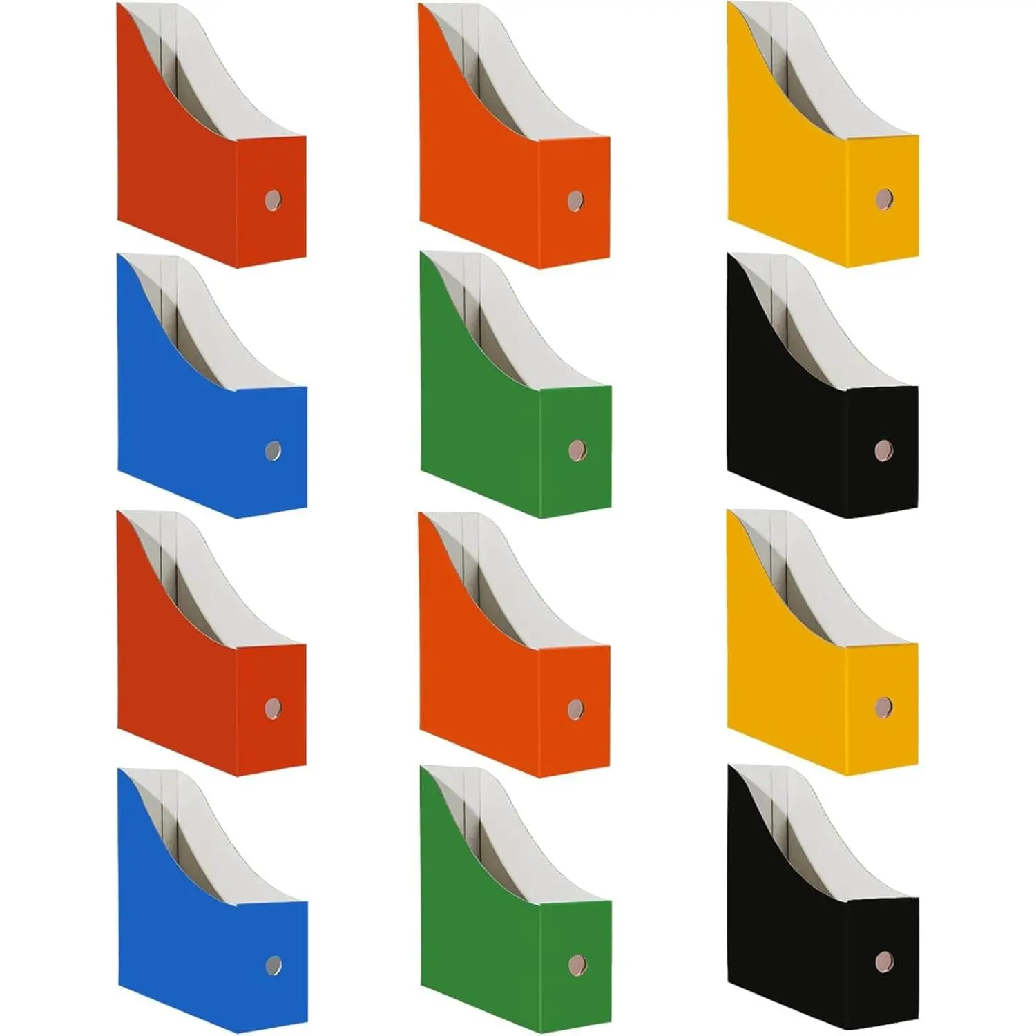 Limitliho 12-Pack Compact Cardboard Magazine File Holder with Clean Look, Desktop Filing Book Bins with Label & Pull Hole Slots, 10.6x10.2x3.5", 6 Colors for Office & Home