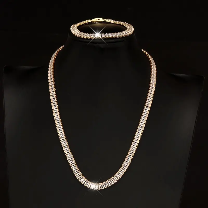 Two S925 Silver Tennis Bracelets And Necklaces Set, Adorned with Natural Stones - a Fashionable And Exquisite Combination That Can Be Freely Matched And Suitable for Daily Life And Vacation, Making It an Ideal Gift for Women