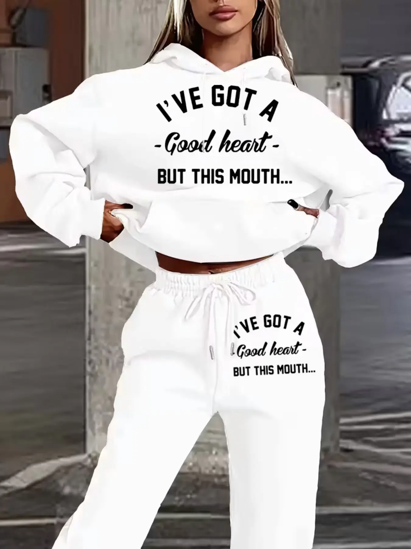 Women's Hooded Sweatshirt and Casual Sport Pants Set, Letter Print, Fall & Winter Loose Fit, Soft Pocket, Fashionable Daily Wear, Hoodie Sweatpants Set, Letter Print Tracksuit
